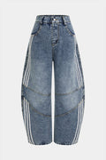 Denim Striped Pocket Wide Leg Jeans
