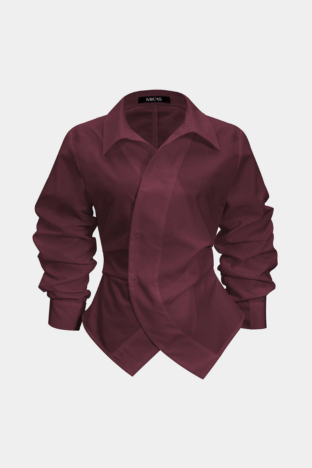 Button Irregular Ruched Long-Sleeve Shirt