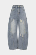 Denim Frayed Pocket Wide Leg Jeans