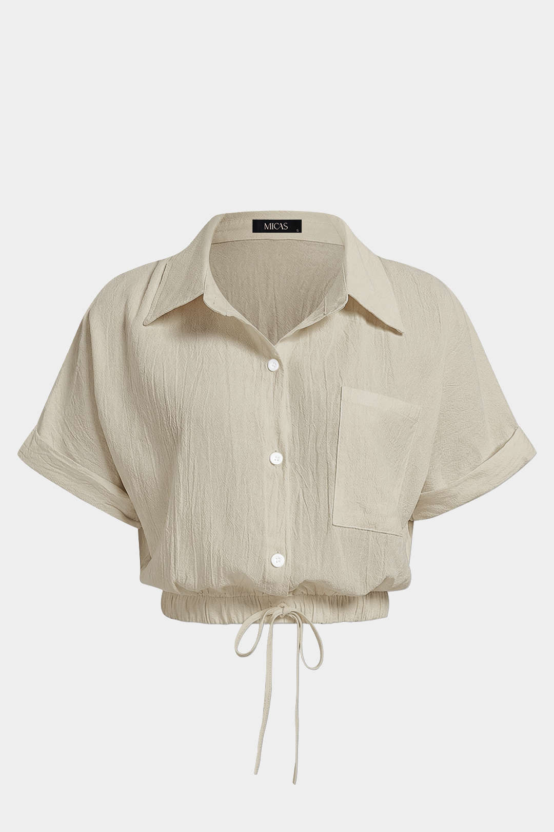 Lapel Drawstring Short-Sleeve Shirt