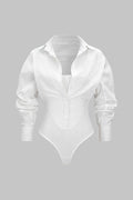 Button Detail Cut Out Long Sleeve Bodysuit