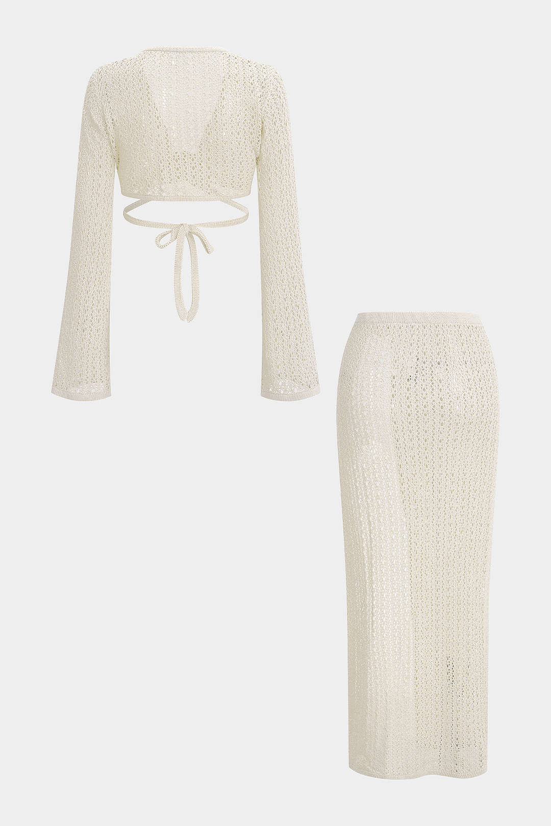 Knit Metallic Long Sleeve Tie-Up Split Cover Up