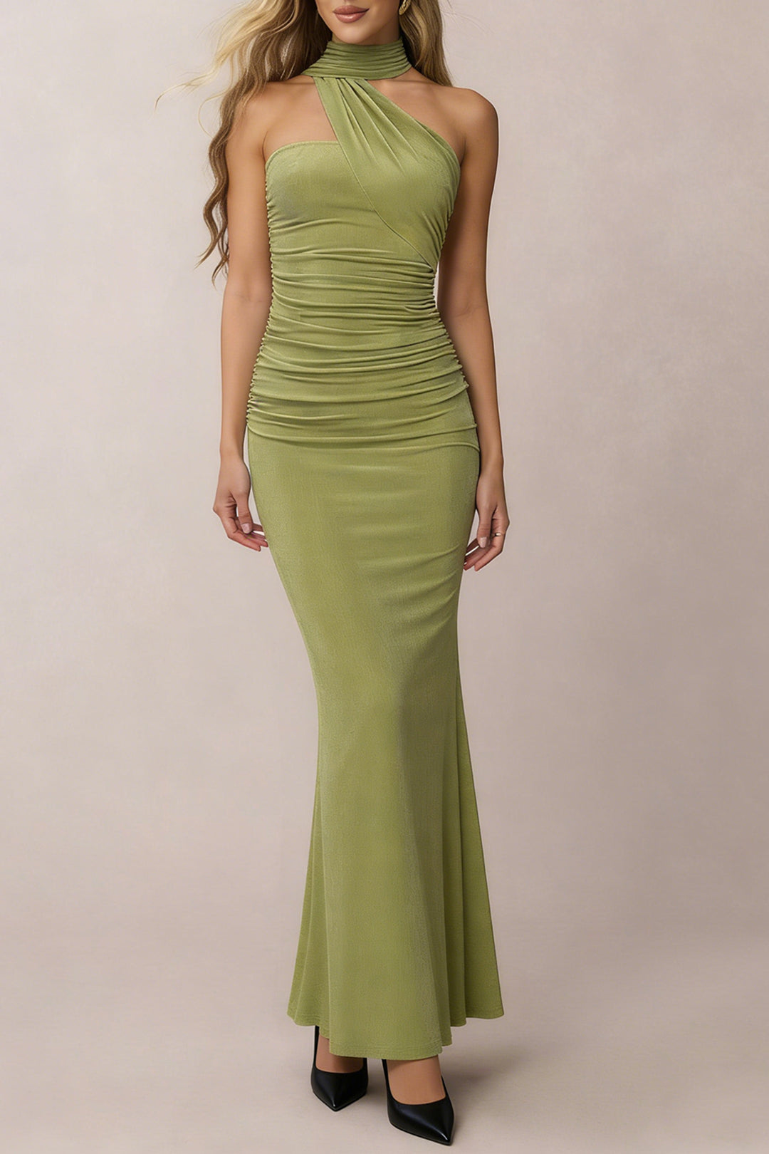 Solid High Waist Strapless Sleeveless Maxi Dress