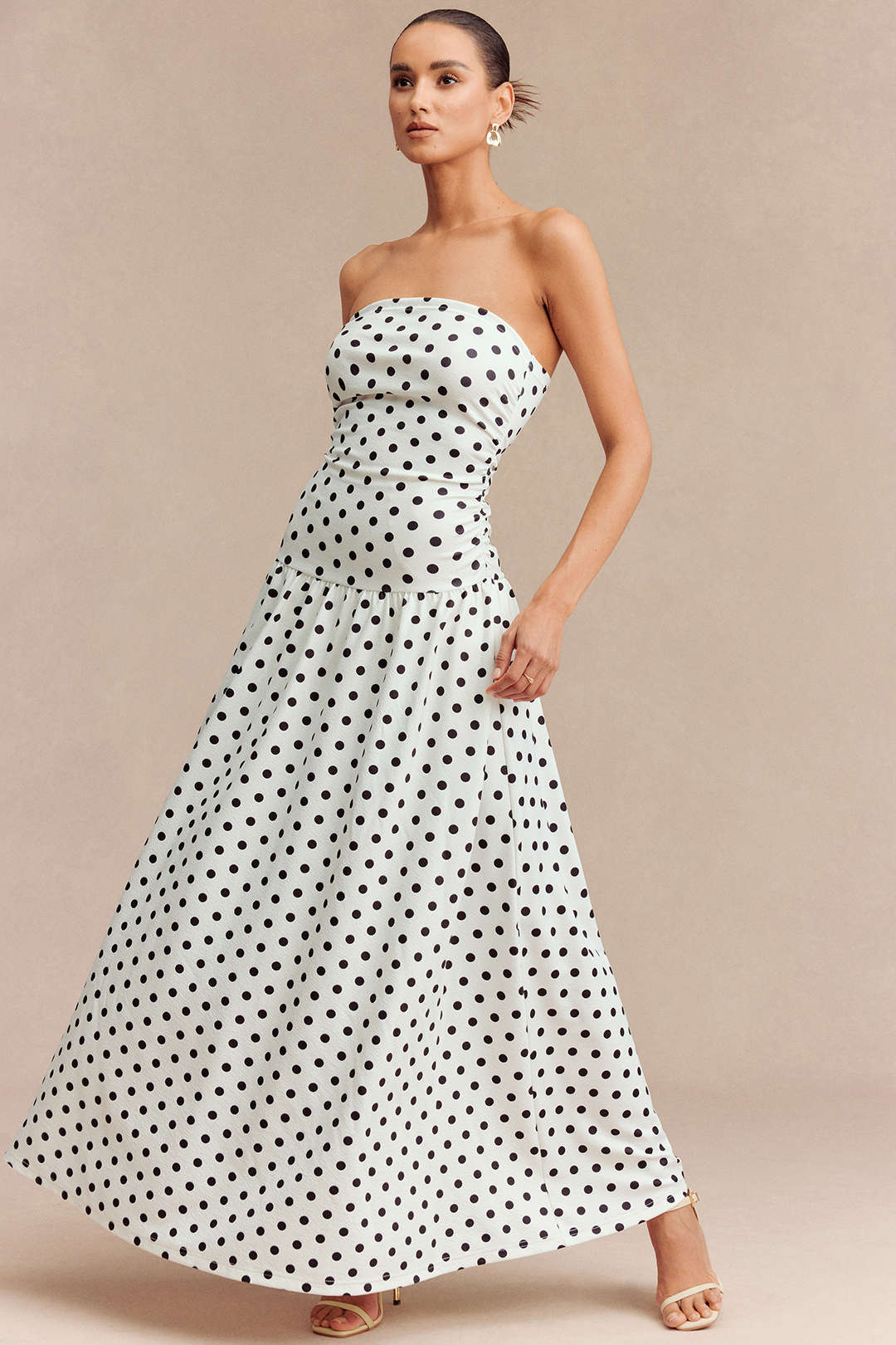 Polka Dots Print Strapless Sleeveless Maxi Dress