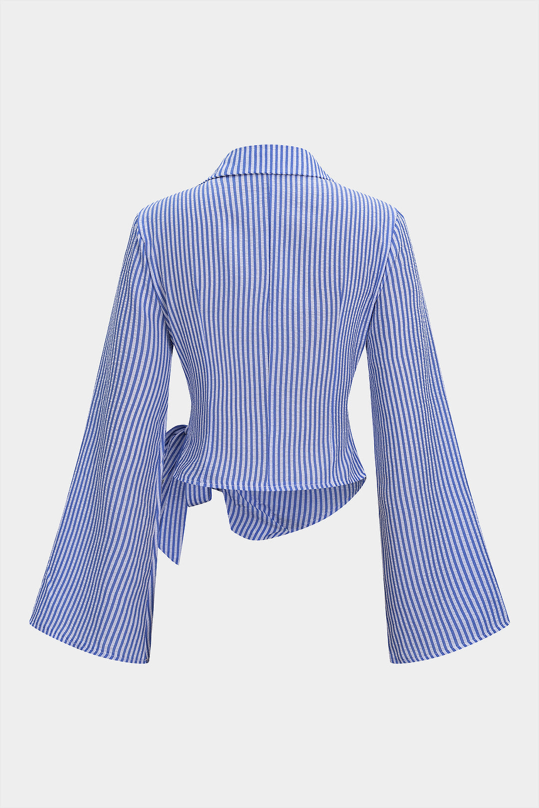 Stripes Print V-Neck Tie-Up Long-Sleeve Shirt