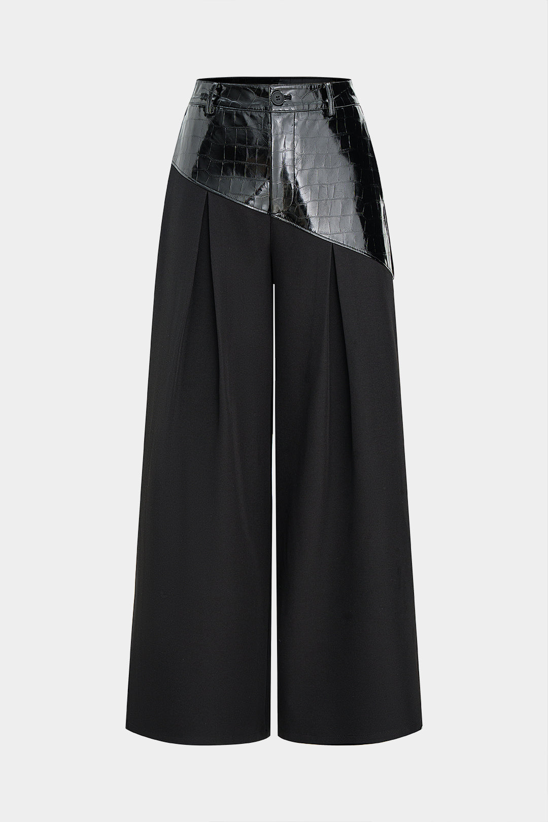 Faux Leather Patchwork Asymmetrical Straight Leg Pants