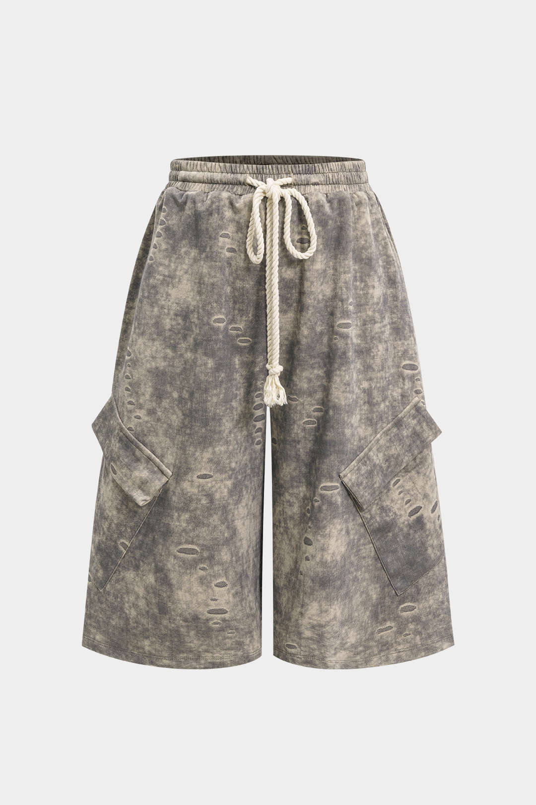 Washed Tie-Up High Waist Shorts