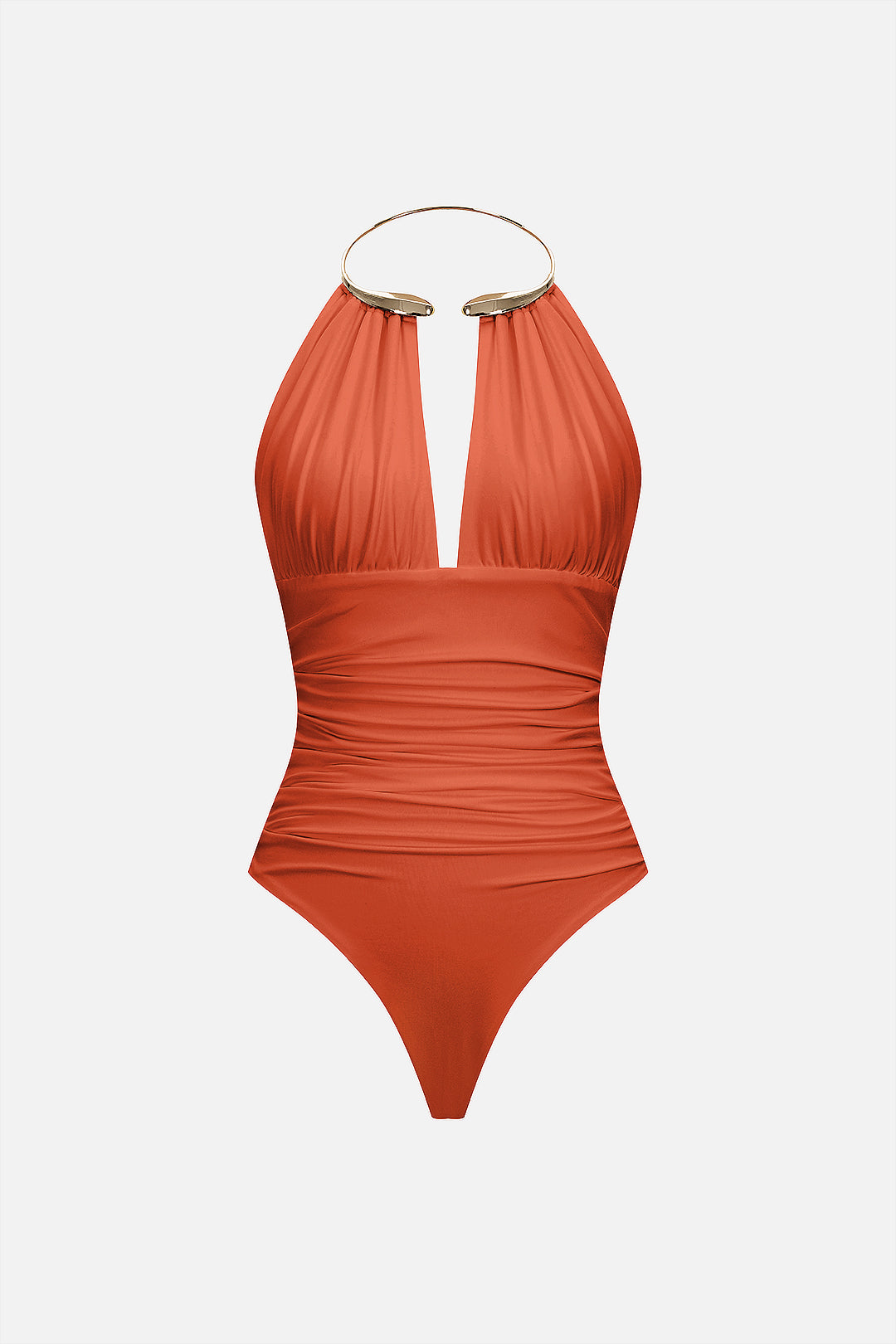 Metallic Decor Halter Neck Ruched Sleeveless Backless Bodysuit