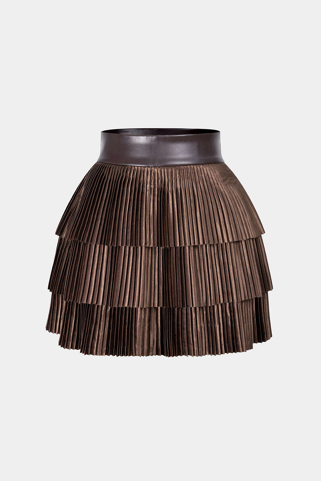 Satin Finish Pleated Layered Skirt