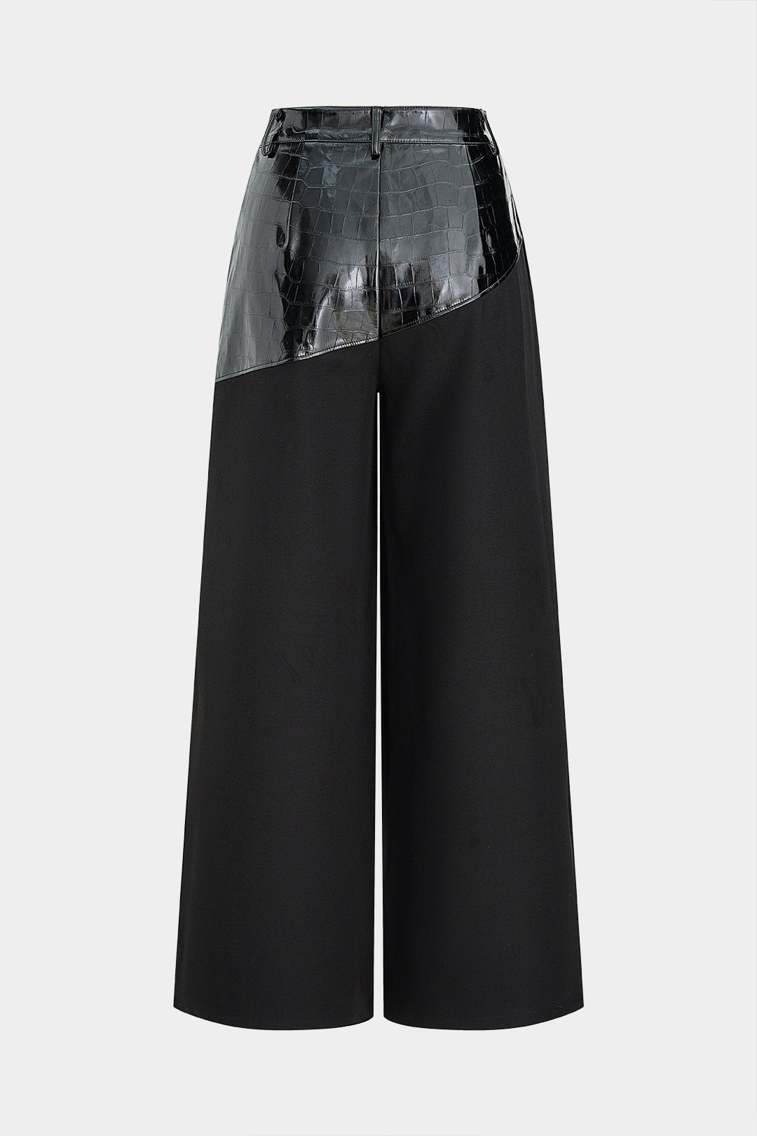 Faux Leather Patchwork Asymmetrical Straight Leg Pants