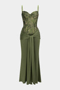 Jacquard Patchwork Ruched Strappy Sleeveless Maxi Dress