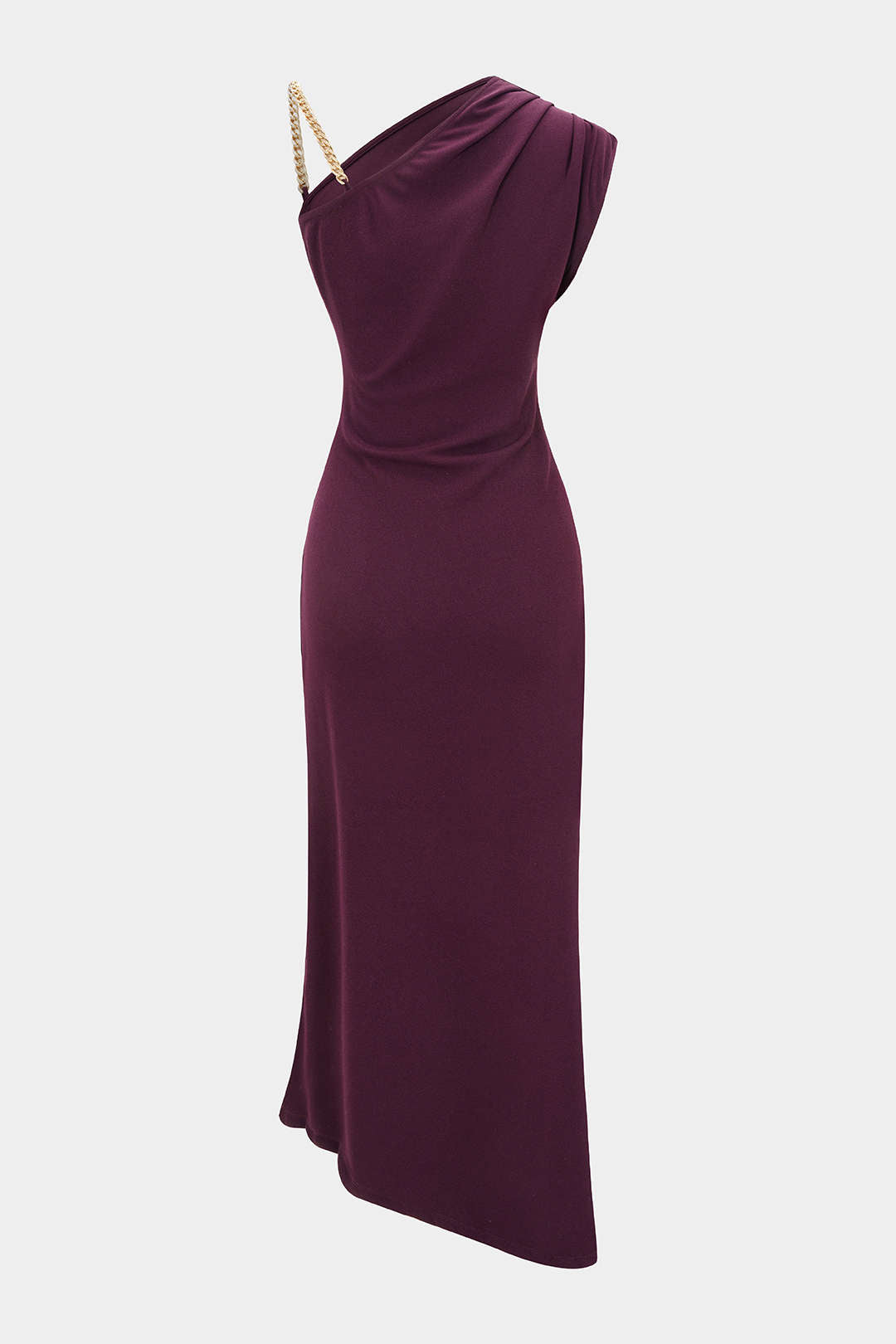 Ruched Asymmetrical Chain Slip Sleeveless Midi Dress