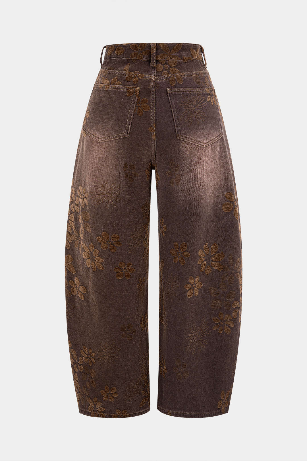 Denim Floral Print High-Waist Pocket Jeans