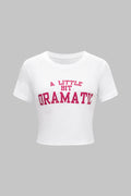 Letter Print Round Neck Short Sleeve T-Shirt