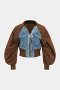 Patchwork Zipper Denim Outerwear Jacket
