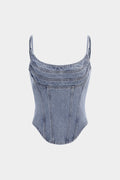 Denim Round Neck Seamdetail Zipper Top