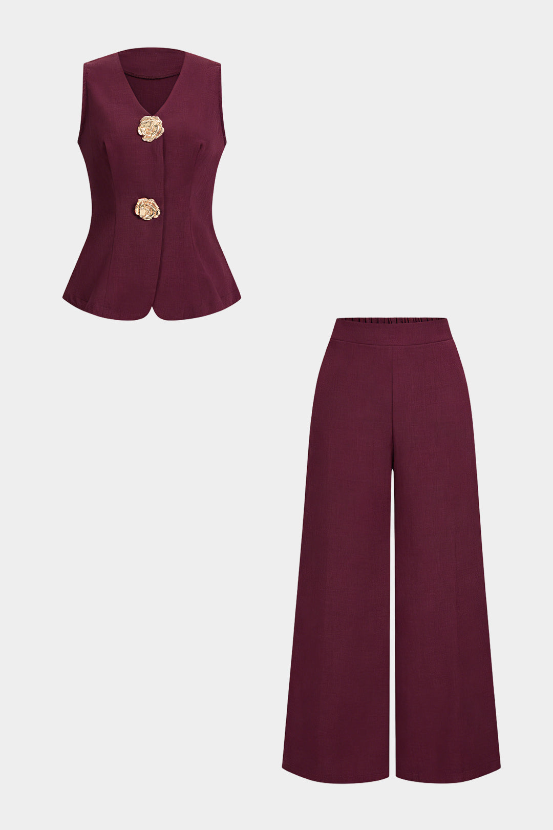 V-Neck Metallic Vest And Straight Leg Pants Set