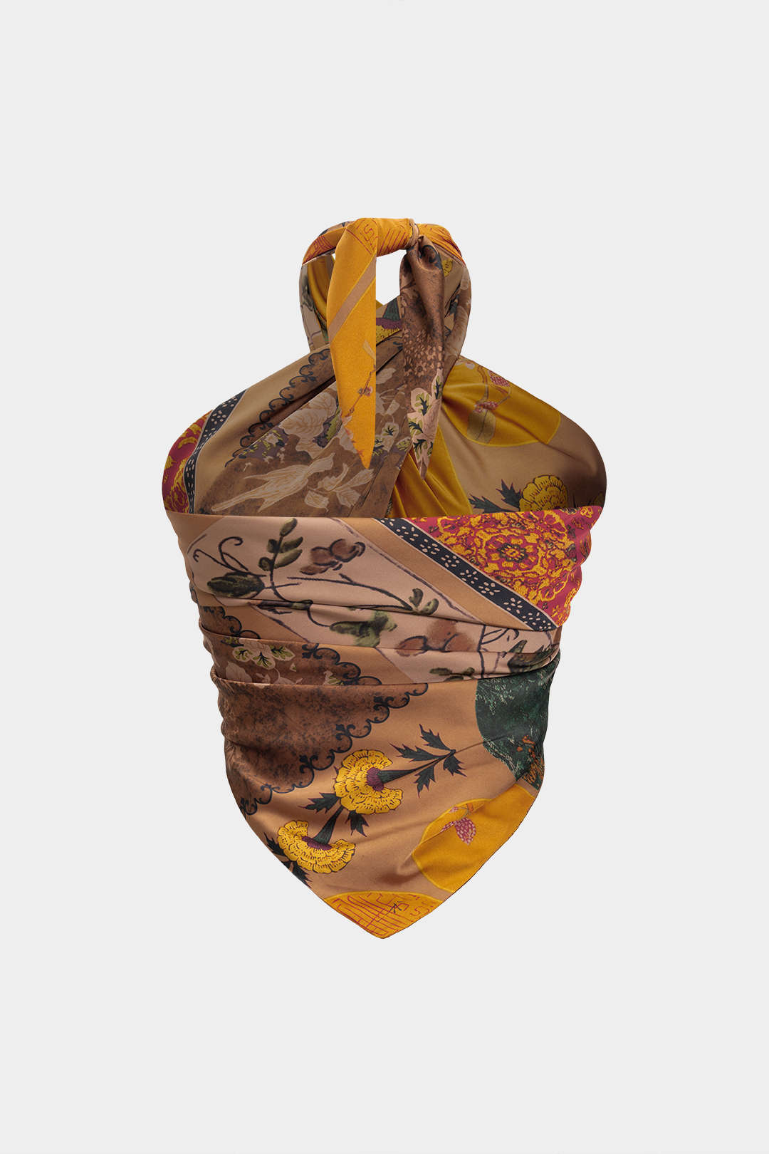 Retro Print Satin Tie-Up Tube Top