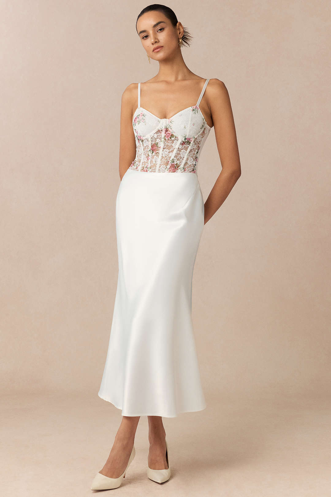 Floral Print Sheer Slip Underwire Sleeveless Bodysuit