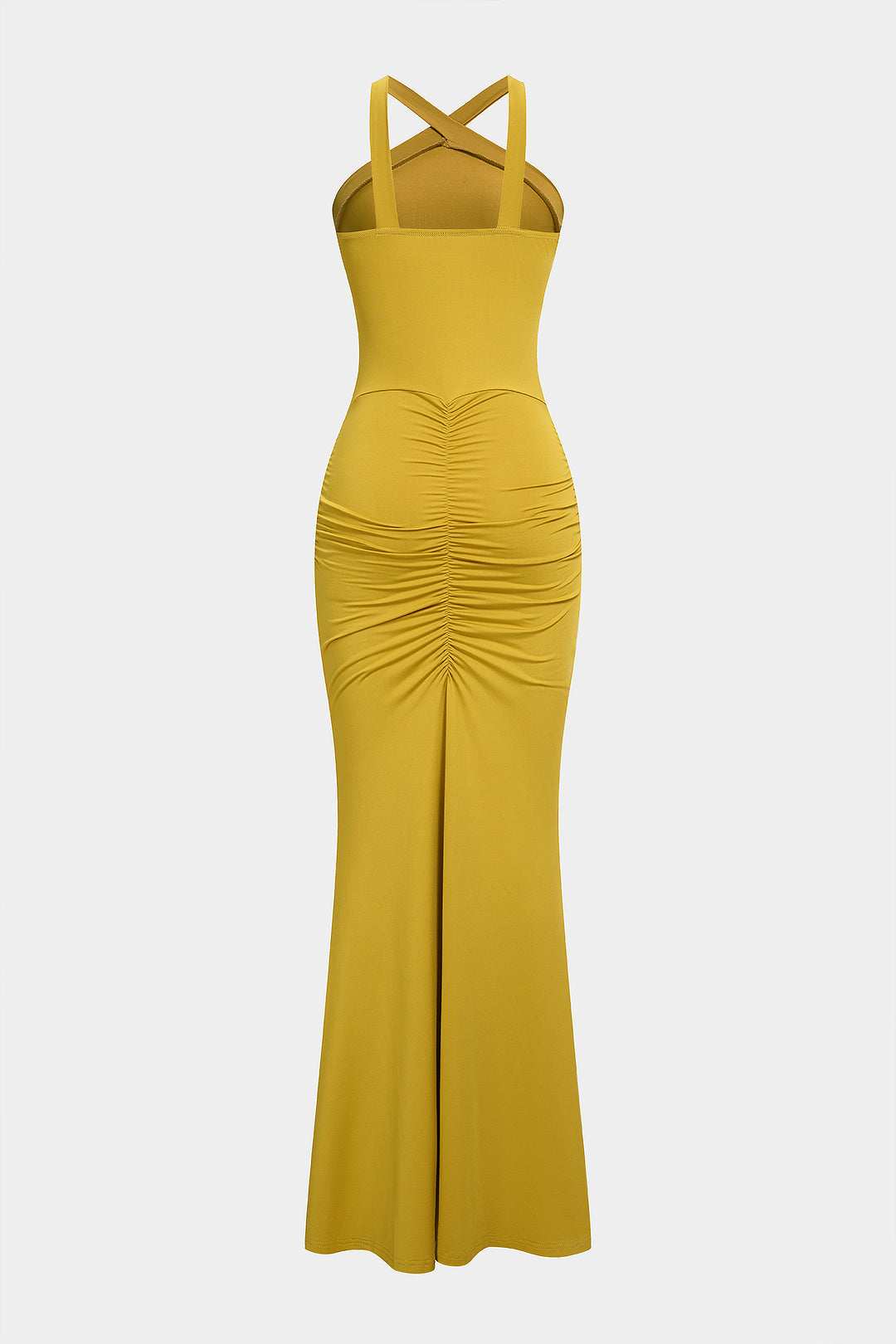 Solid Crossed Ruched Sleeveless Maxi Dress