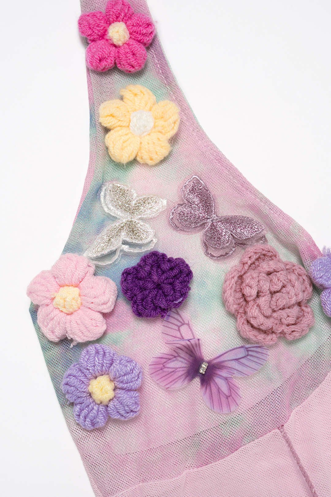 Tie Dye Print Mesh 3D Floral Halter Neck Tie-Up Cami Top