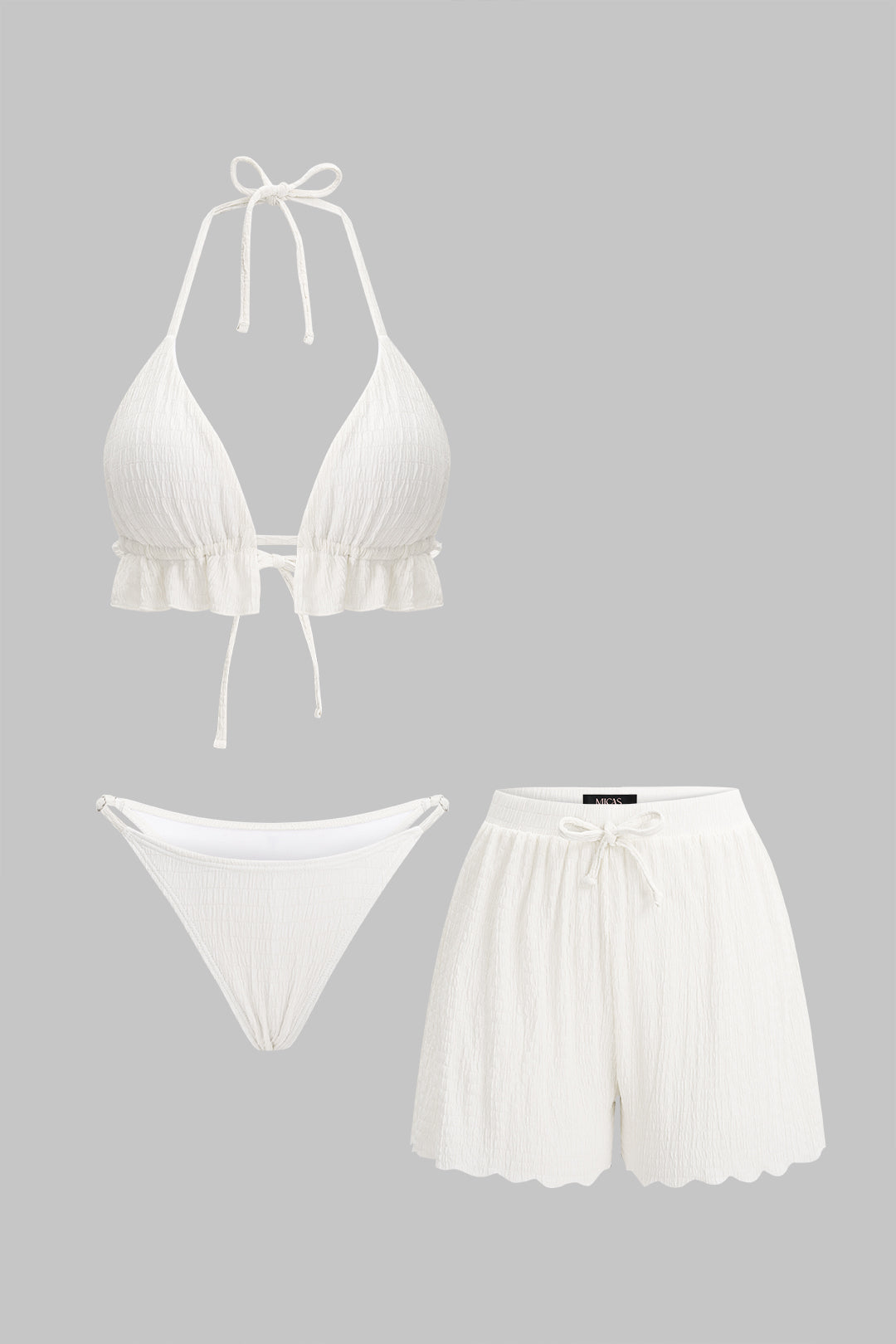 Textured Halter Neck Tie-Up Bikini Set